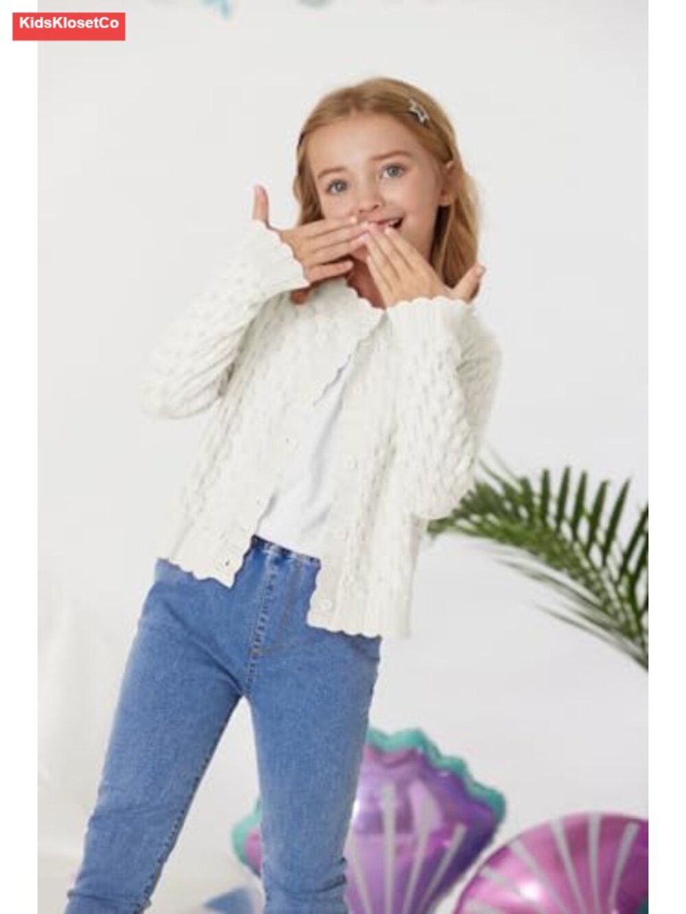 Girls Long Sleeve Cable Knit Cardigan Button Front Sweater 6-13Y - Picture 2 of 6